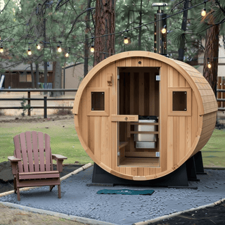 Barrel Outdoor Sauna - 6 Person W/ Harvia Spirit 8kW Wi-Fi Heater
