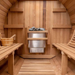 Barrel Outdoor Sauna - 6 Person W/ Harvia Spirit 8kW Wi-Fi Heater