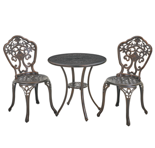 3-Piece Antique Bronze/White Cast Aluminum Outdoor Bistro Set with Round Table & 2 Armless Chairs for Patio, Garden & Balcony