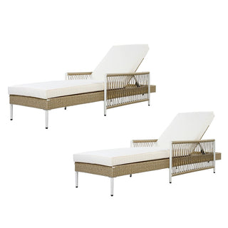 Outdoor PE Rattan Chaise Lounge, All-Weather Wicker Patio Lounge Chair with 6-Position Adjustable Backrest, Modern Sun Lounger for Poolside