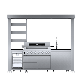 108" Outdoor Kitchen Island with 6-Burner 85,000 BTU Grill, Fridge, Rotisserie & Granite Countertops