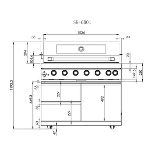 43" Outdoor Kitchen Island with 6-Burner 85,000 BTU Grill, Infrared Rear Burner, Rotisserie & Granite Countertop