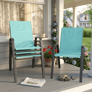 4-Piece Outdoor Patio Dining Chairs Set, Ergonomic Wide Seats with Lumbar Support, Waterproof Teslin Fabric & Rust-Resistant Metal Frame, 350 lbs Capacity