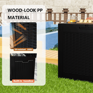 30 Gal. Wicker Resin Storage Deck Box, Black/Light Brown, for Outdoor & Indoor Use, Weather-Resistant