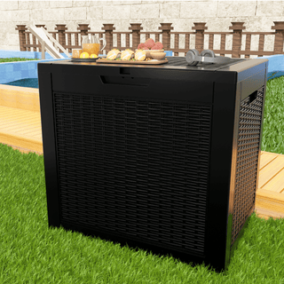 30 Gal. Wicker Resin Storage Deck Box, Black/Light Brown, for Outdoor & Indoor Use, Weather-Resistant