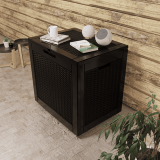 30 Gal. Wicker Resin Storage Deck Box, Black/Light Brown, for Outdoor & Indoor Use, Weather-Resistant