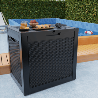 30 Gal. Wicker Resin Storage Deck Box, Black/Light Brown, for Outdoor & Indoor Use, Weather-Resistant