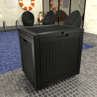 30 Gal. Wicker Resin Storage Deck Box, Black/Light Brown, for Outdoor & Indoor Use, Weather-Resistant