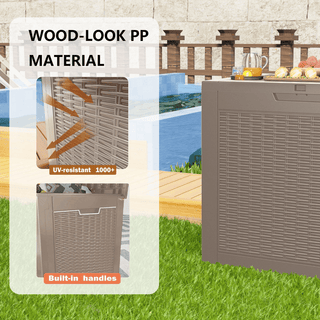 30 Gal. Wicker Resin Storage Deck Box, Black/Light Brown, for Outdoor & Indoor Use, Weather-Resistant