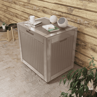 30 Gal. Wicker Resin Storage Deck Box, Black/Light Brown, for Outdoor & Indoor Use, Weather-Resistant