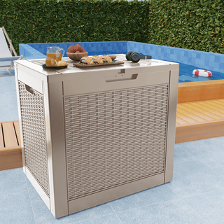 30 Gal. Wicker Resin Storage Deck Box, Black/Light Brown, for Outdoor & Indoor Use, Weather-Resistant