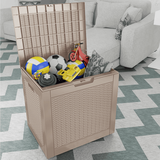 30 Gal. Wicker Resin Storage Deck Box, Black/Light Brown, for Outdoor & Indoor Use, Weather-Resistant