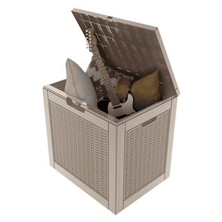 30 Gal. Wicker Resin Storage Deck Box, Black/Light Brown, for Outdoor & Indoor Use, Weather-Resistant
