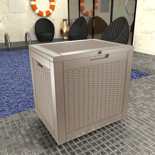 30 Gal. Wicker Resin Storage Deck Box, Black/Light Brown, for Outdoor & Indoor Use, Weather-Resistant