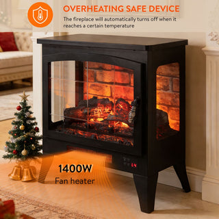 21-Inch Freestanding 3-Sided Electric Fireplace Stove Heater with 3D Flame Effect & Remote Control