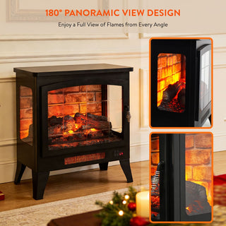 21-Inch Freestanding 3-Sided Electric Fireplace Stove Heater with 3D Flame Effect & Remote Control