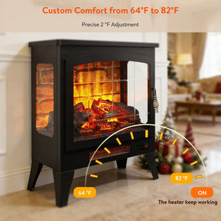 21-Inch Freestanding 3-Sided Electric Fireplace Stove Heater with 3D Flame Effect & Remote Control