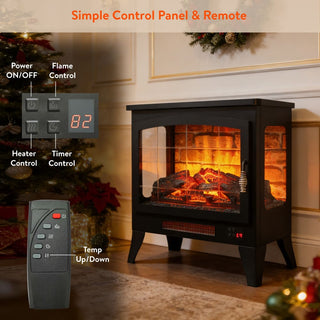 21-Inch Freestanding 3-Sided Electric Fireplace Stove Heater with 3D Flame Effect & Remote Control