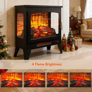 21-Inch Freestanding 3-Sided Electric Fireplace Stove Heater with 3D Flame Effect & Remote Control