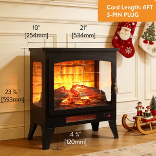 21-Inch Freestanding 3-Sided Electric Fireplace Stove Heater with 3D Flame Effect & Remote Control