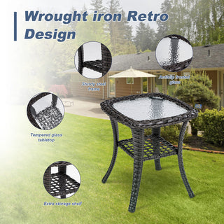 7-Piece PE Wicker Patio Furniture Set with 3-Seat Sofa, 2 Swivel Chairs, 2 Ottomans & Side Table, Durable Outdoor Conversation Set with Fade-Resistant Frame