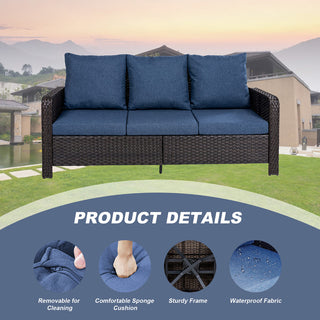 7-Piece PE Wicker Patio Furniture Set with 3-Seat Sofa, 2 Swivel Chairs, 2 Ottomans & Side Table, Durable Outdoor Conversation Set with Fade-Resistant Frame