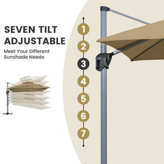 11ft Square Double-Tier Patio Umbrella with LED Lights – Red & Grey Outdoor Market Umbrella (Base Not Included)