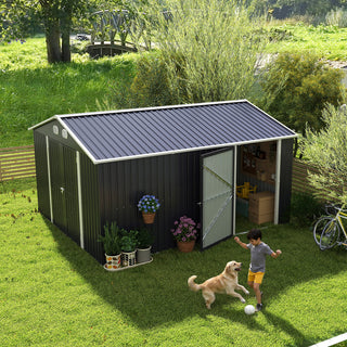 10x12 FT Outdoor Metal Storage Shed, Large Garden Shed with Sturdy Frame & Lockable Door, Weather-Resistant Tool Storage Shed for Backyard, Dark Gray/Brown
