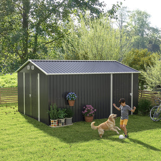 10x12 FT Outdoor Metal Storage Shed, Large Garden Shed with Sturdy Frame & Lockable Door, Weather-Resistant Tool Storage Shed for Backyard, Dark Gray/Brown