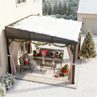 VineLull Outdoor Wall-Mounted Hardtop Gazebo with Curtains & Mosquito Net 10