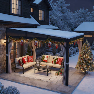 VineLull Outdoor Wall-Mounted Hardtop Gazebo with Curtains & Mosquito Net 11