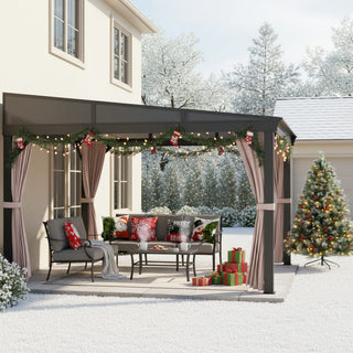 VineLull Outdoor Wall-Mounted Hardtop Gazebo with Curtains & Mosquito Net 12