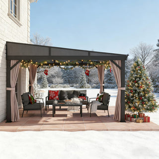 VineLull Outdoor Wall-Mounted Hardtop Gazebo with Curtains & Mosquito Net  19