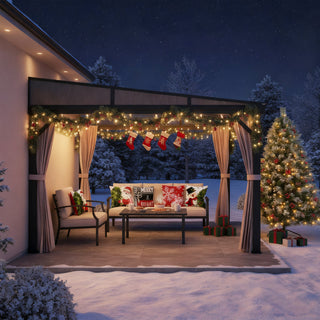 VineLull Outdoor Wall-Mounted Hardtop Gazebo with Curtains & Mosquito Net 21