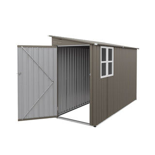 4x9 FT Galvanized Steel Storage Shed with Translucent Window, Metal Garden Tool Shed for Backyard & Garden – Olive Gray