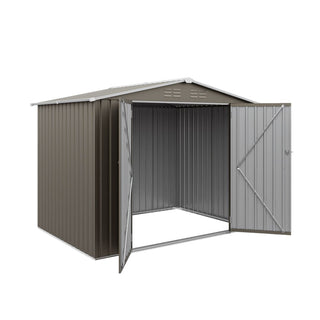 8x6 FT Outdoor Metal Storage Shed, Galvanized Steel Garden Shed with Lockable Double Doors & Vents