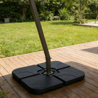 Heavy-Duty Offset Patio Umbrella Base, Refillable HDPE Stand (Water/Sand 160–220 lbs), 4-Piece Stackable Panels with Lock Pins, Weatherproof Outdoor Umbrella Support