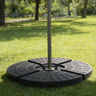 Heavy-Duty Fan-Style Cantilever Umbrella Base, 4-Panel Refillable Stand (Water/Sand up to 220 lbs), Weatherproof HDPE with Metal Lock Hooks, Stackable & Portable Design