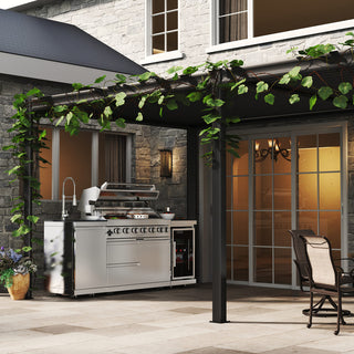 44-Inch Deluxe 6-Burner 85,000 BTU Stainless Steel Outdoor Kitchen Island Grill With Wine Cooler, Rotisserie & Granite Countertops