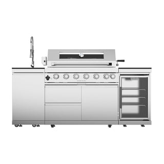 44-Inch Deluxe 6-Burner 85,000 BTU Stainless Steel Outdoor Kitchen Island Grill With Wine Cooler, Rotisserie & Granite Countertops