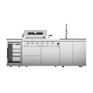 46-Inch 4-Burner 72,000 BTU Stainless Steel Outdoor Kitchen Island Grill With Wine Cooler, Rotisserie, Granite Countertops & Storage Cabinets
