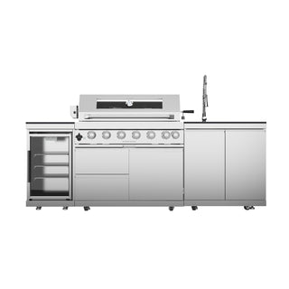 43-Inch 6-Burner 85,000 BTU Stainless Steel Outdoor Kitchen Island Grill With Wine Cooler, Rotisserie, Granite Countertops & Storage Cabinets