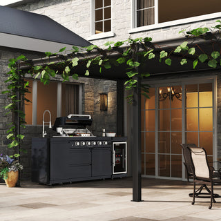 Luxury 46-Inch 4-Burner Outdoor Kitchen Island With Wine Cooler, Sink & Granite Countertops