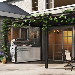 43-Inch Deluxe 6-Burner 85,000 BTU Stainless Steel Outdoor Kitchen Island Grill With Rotisserie, Sink & Granite Countertops