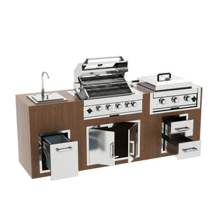 32" Built-In LPG Gas Grill Outdoor Kitchen, 4-Burner 60,000 BTU Stainless Steel Grill with Infrared Rear Burner, Sink, Storage & BBQ Tool Set