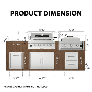 32" Built-In LPG Gas Grill Outdoor Kitchen, 4-Burner 60,000 BTU Stainless Steel Grill with Infrared Rear Burner, Sink, Storage & BBQ Tool Set
