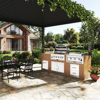 32" Built-In LPG Gas Grill Outdoor Kitchen, 4-Burner 60,000 BTU Stainless Steel Grill with Infrared Rear Burner, Sink, Storage & BBQ Tool Set