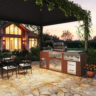 32" Built-In LPG Gas Grill Outdoor Kitchen, 4-Burner 60,000 BTU Stainless Steel Grill with Infrared Rear Burner, Sink, Storage & BBQ Tool Set