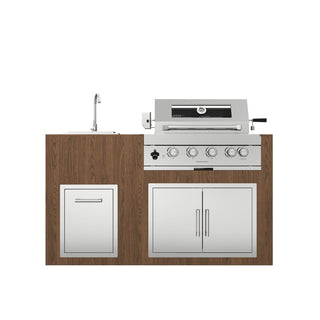 32" Built-In LPG Gas Grill Outdoor Kitchen, 4-Burner 60,000 BTU Stainless Steel BBQ Grill with Infrared Rear Burner, Sink & Storage