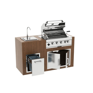 32" Built-In LPG Gas Grill Outdoor Kitchen, 4-Burner 60,000 BTU Stainless Steel BBQ Grill with Infrared Rear Burner, Sink & Storage